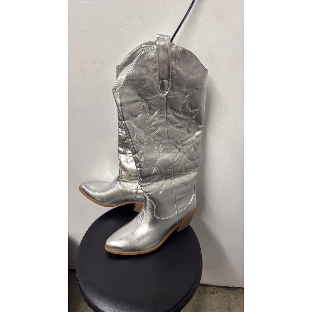 Metallic Silver Cowboy Boots Women Western Knee High Disco Cowgirl T 7.5